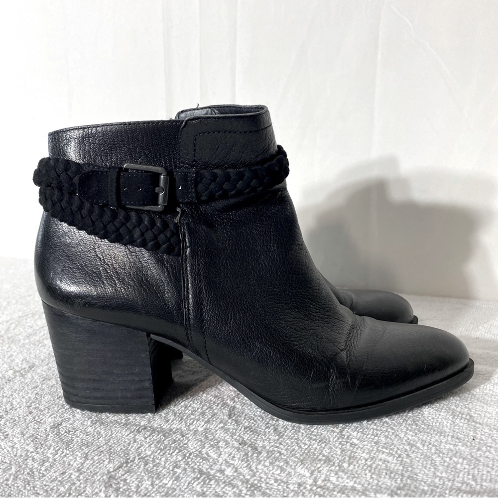 Franco Sarto Black Leather Pointed Toe Chunky Heel Ankle Boots Booties 10